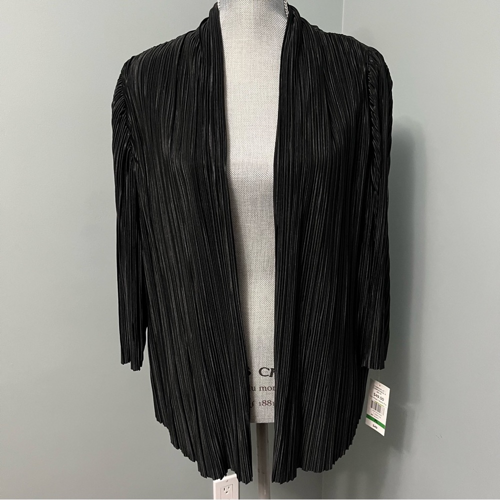 TanJay Black Pleated Open-Front Cardigan
